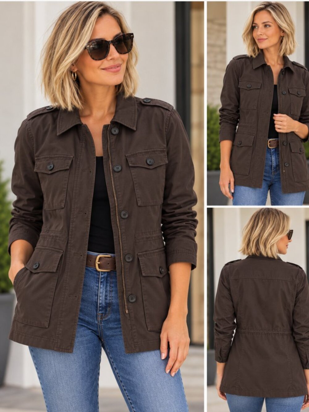 EXC! $180 BANANA REPUBLIC 4 Pocket Cinch Waist Brown Field Utility JACKET M 8 10